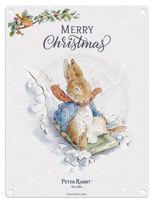 Peter Rabbit Christmas - Sledging Mini Metal Sign 15Cm X 20Cm Signs