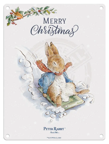 Peter Rabbit Christmas - Sledging Mini Metal Sign 15Cm X 20Cm Signs