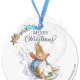 Peter Rabbit Christmas - Sledging Round Bauble Dangler Metal Signs