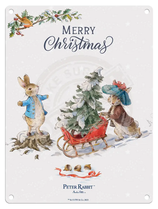 Peter Rabbit Christmas - Sleigh Mini Metal Sign 15Cm X 20Cm Signs