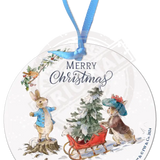 Peter Rabbit Christmas - Sleigh Round Bauble Dangler Metal Signs