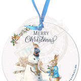 Peter Rabbit Christmas - Snowman Round Bauble Dangler Metal Signs