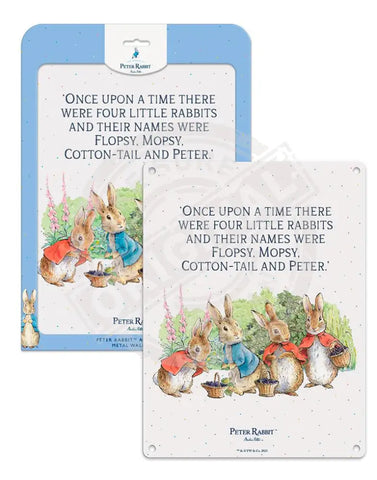 Peter Rabbit Flopsy Bunnies collecting blackberries metal sign