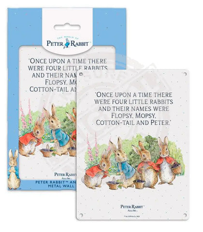 Peter Rabbit Flopsy Bunnies collecting blackberries metal sign