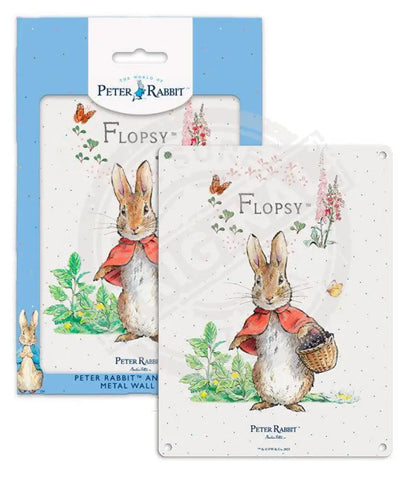 Peter Rabbit Flopsy Bunny with basket of blackberries metal sign