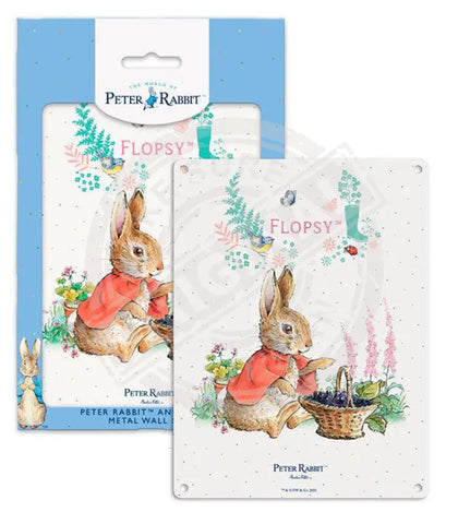 Peter Rabbit Flopsy Bunny with basket of blackberries metal sign