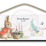 Beatrix Potter Peter Rabbit Flopsy eating blackberries hanging wooden sign