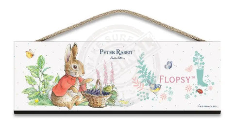 Beatrix Potter Peter Rabbit Flopsy eating blackberries hanging wooden sign