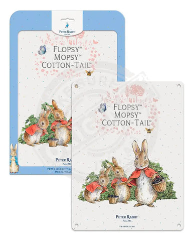 Peter Rabbit Flopsy Bunnies with basket of blackberries metal sign