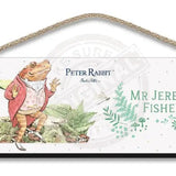 Peter Rabbit Jeremy Fisher hanging wooden wall sign