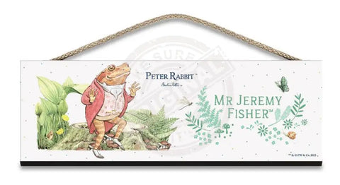 Peter Rabbit Jeremy Fisher hanging wooden wall sign