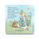 Peter Rabbit eating radishes melamine coaster