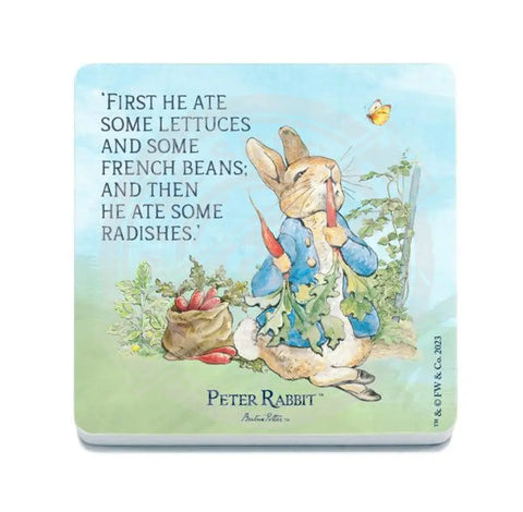 Peter Rabbit eating radishes metal wall sign