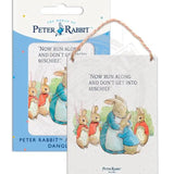 Peter Rabbit Mrs Rabbit and bunnies metal dangler sign