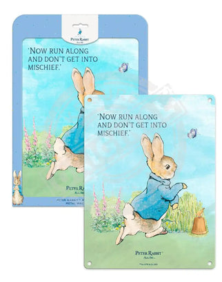 Beatrix Potter Peter Rabbit now run along metal wall sign