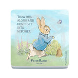 Beatrix Potter Peter Rabbit now run along melamine coaster