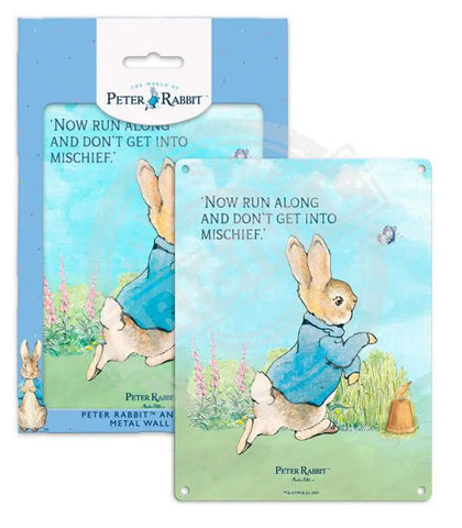 Beatrix Potter Peter Rabbit now run along metal wall sign