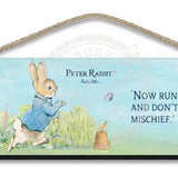 Beatrix Potter Peter Rabbit Now run along hanging wooden sign