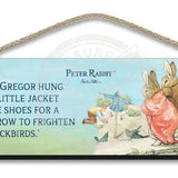 Beatrix Potter Peter Rabbit Mr McGregor scarecrow wooden sign