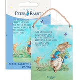 Beatrix Potter Peter Rabbit chased by Mr McGregor metal dangler sign