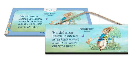 Beatrix Potter Peter Rabbit chased by Mr McGregor metal wall sign