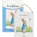 Beatrix Potter Peter Rabbit being thoughtful metal dangler sign