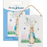 Beatrix Potter Peter Rabbit watching butterflies metal dangler sign