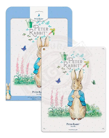 Beatrix Potter Peter Rabbit watching butterflies metal wall sign