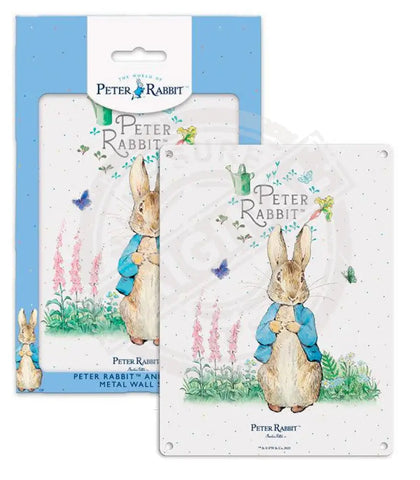 Beatrix Potter Peter Rabbit watching butterflies metal wall sign