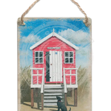 Pink Beach Hut - Martin Wiscombe Dangler Metal Signs