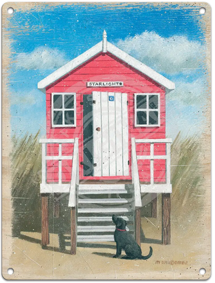 Pink Beach Hut - Martin Wiscombe Metal Signs