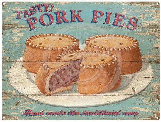 Pork Pies by Martin Wiscombe. Metal Sign