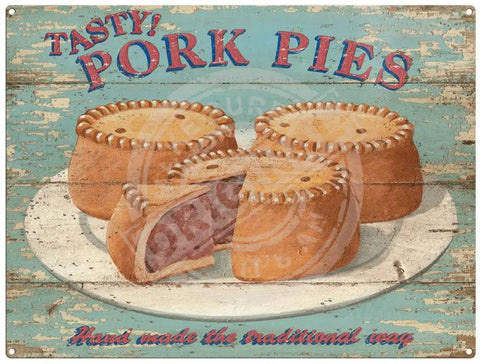 Pork Pies by Martin Wiscombe. Metal Sign