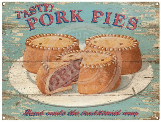 Pork Pies by Martin Wiscombe. Metal Sign