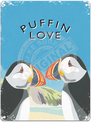 Puffin Love - Martin Wiscombe Metal Signs