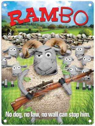 Rambo sheep metal sign