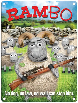 Rambo sheep metal sign