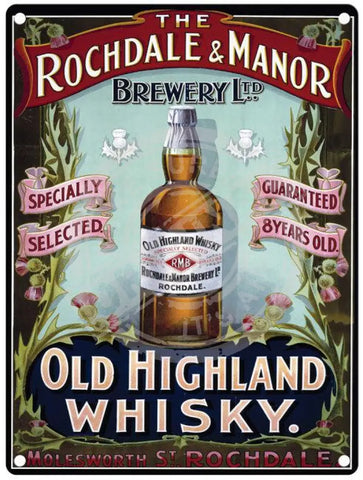 Rochdale & Manor Brewery Highland Whisky metal sign