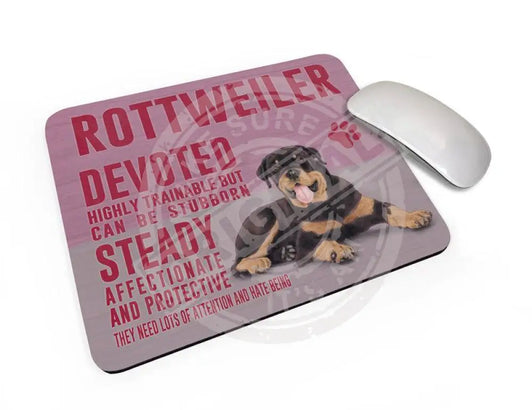 Rottweiler dog characteristics mouse mat.