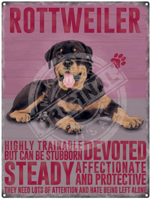 Rottweiler dog characteristics metal sign