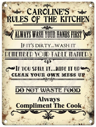 Personalised rules of the kitchen metal sign