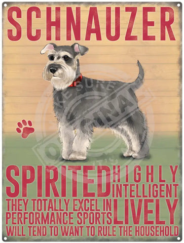 Schnauzer dog characteristics metal sign