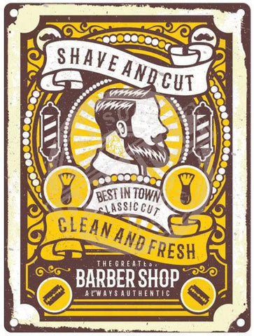 Shave and Cut barber shop metal sign