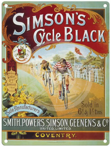 Simson's Cycle Black metal sign