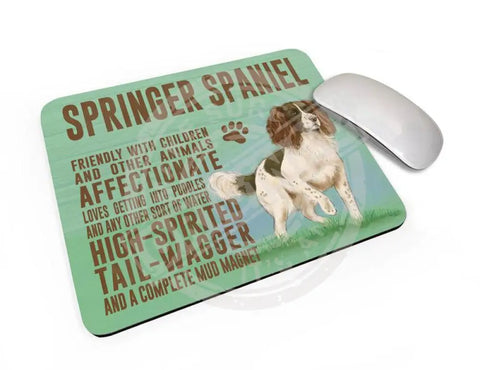 Springer Spaniel Dog characteristics mouse mat.