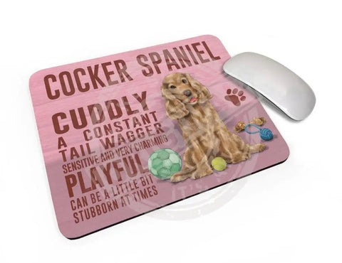 Tan Cocker Spaniel Dog characteristics mouse mat.