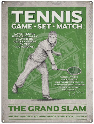 Tennis Game Set Match male player metal sign