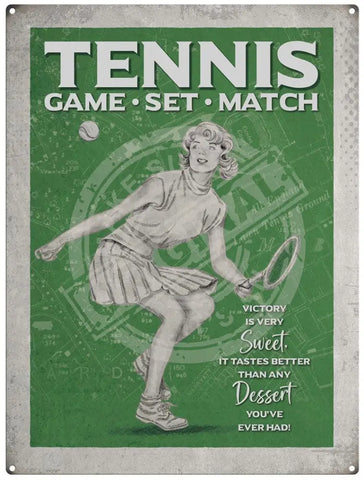 Tennis Game set match female player metal sign