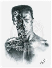 Terminator 2 illustration by Chris Burns metal sign