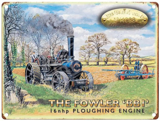 The Fowler BBI ploughing engine metal sign